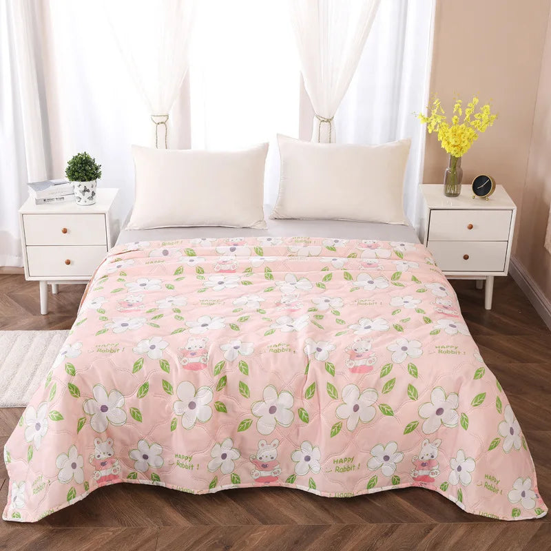 Afralia™ Fashion Flower Printed Cotton Jacquard Quilted Comforter - Lightweight & Breathable Summer Blanket