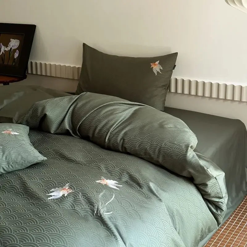 Afralia™ Chinese Style 100% Cotton Jacquard Duvet Cover Set - Luxury Queen Bedding