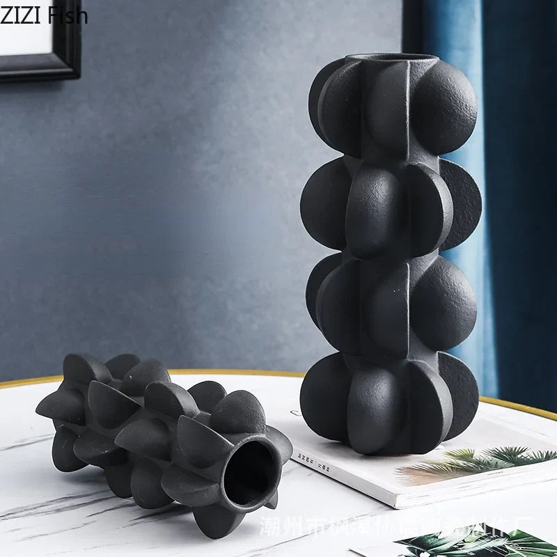 Afralia™ Geometric Spiral Resin Vase - Black and White Flower Vase for Home Decor