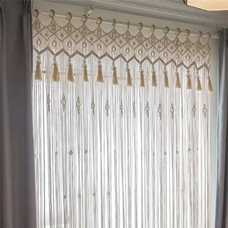 Afralia™ Macrame Cotton Door Curtain Wall Hanging Boho Decor Art Tapestry 160*280cm