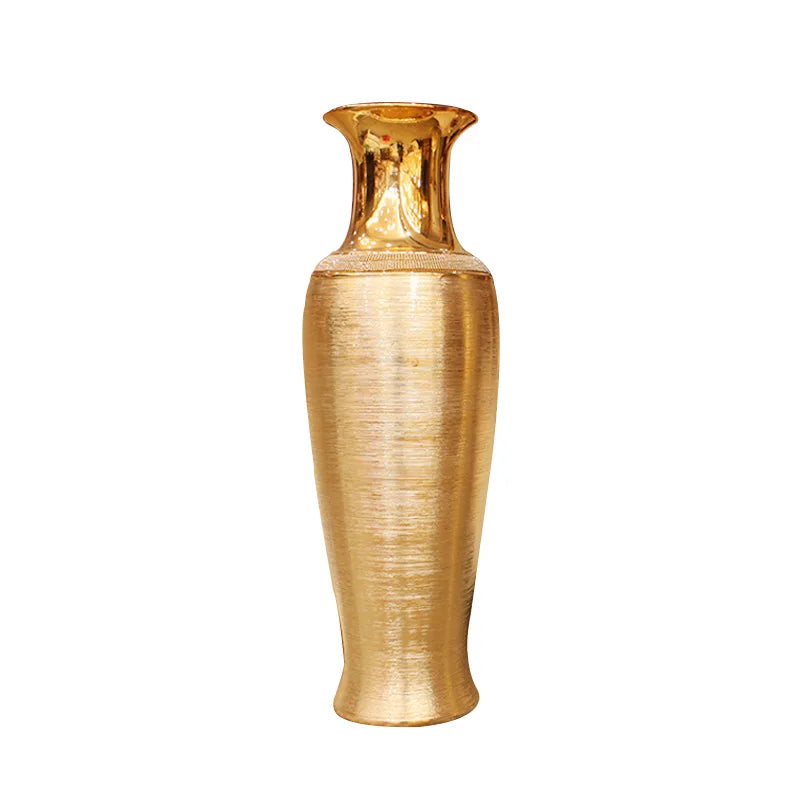Afralia™ European Luxury Ceramic Floor Vase in Golden & Silver for Elegant Home Decor