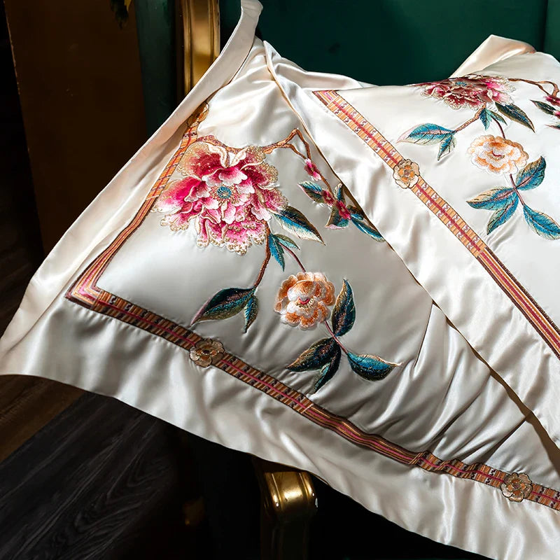 Afralia™ Peony Embroidery Luxury 1200TC Egyptian Cotton Bedding Set