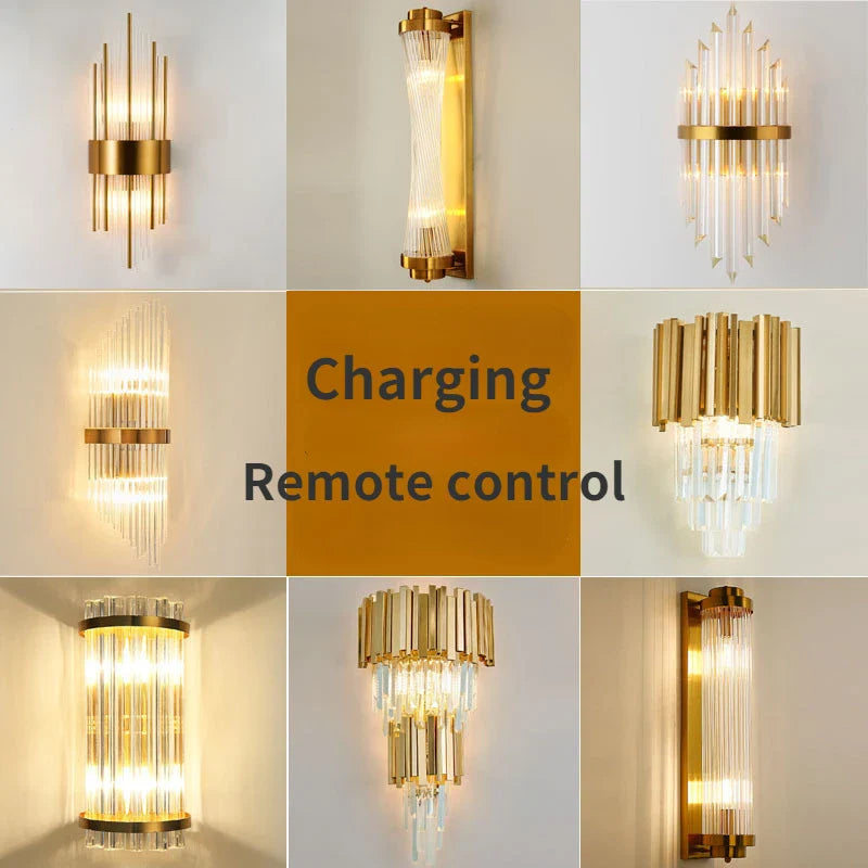 Afralia™ Luxury Crystal Wall Lamp Light Modern Golden LED Sconce E14