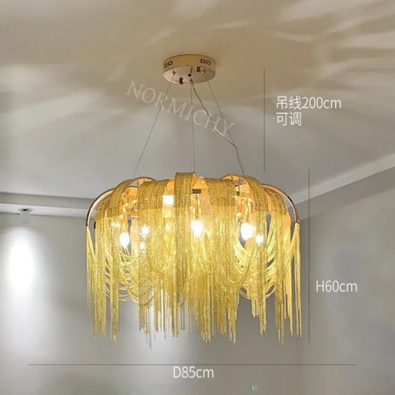 Afralia™ Round Tassel Chandelier: Nordic Light Luxury for Living & Dining Rooms