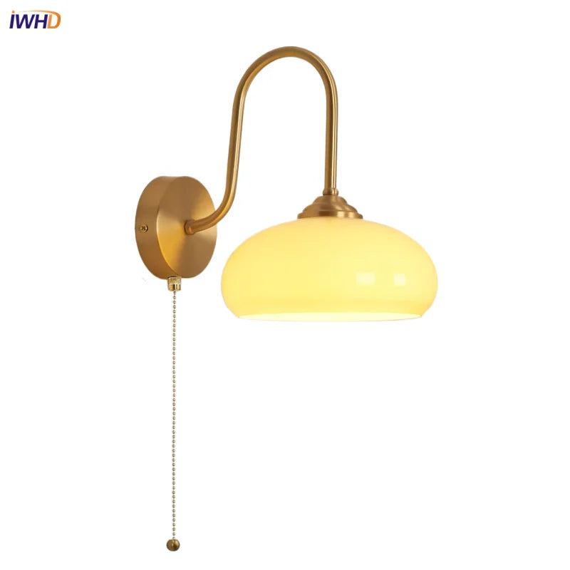 Afralia™ Glass LED Wall Sconce Pull Chain Switch Copper Nordic Stair Light