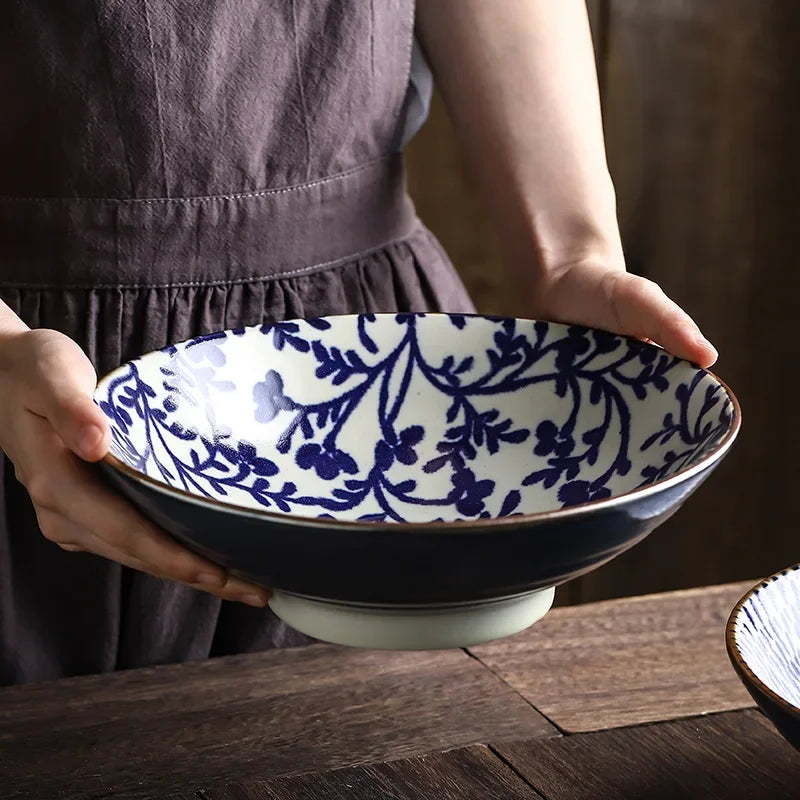 Afralia™ 9.5" Ceramic Japanese Ramen Bowl Large Soup Salad Rice Microwave Dinnerware