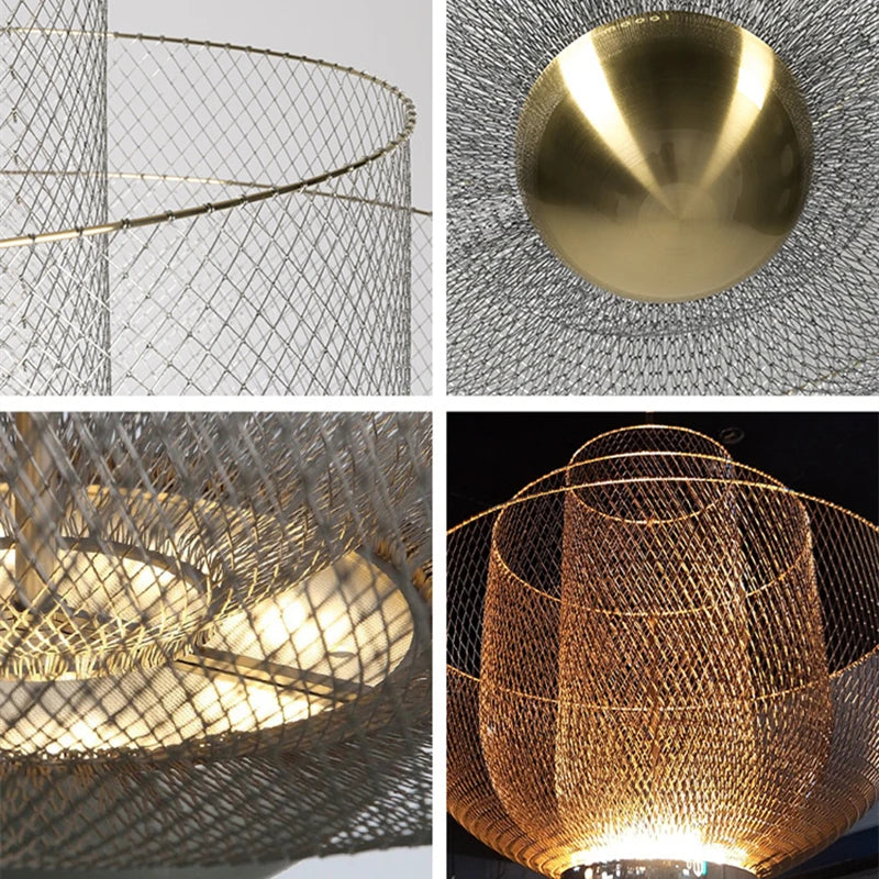 Afralia™ Gold Mesh Grid Ceiling Chandelier: Dimmable LED Indoor Lighting