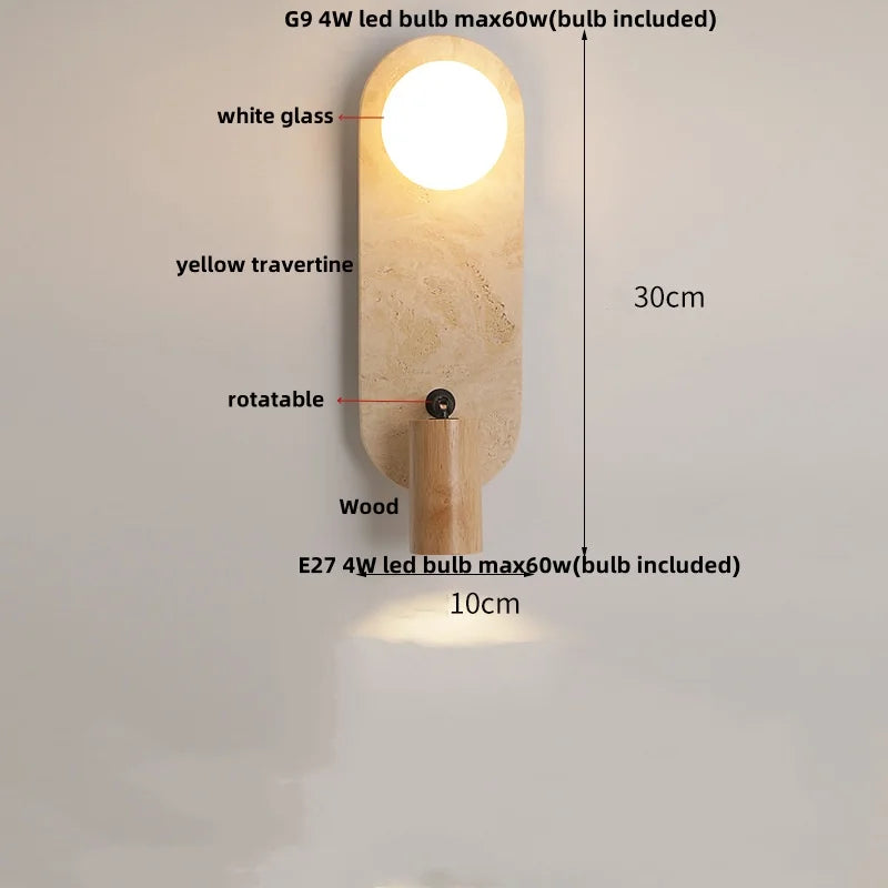 Afralia™ Yellow Travertine LED Wall Sconce for Bedroom Staircase Living Room - Nordic Modern Commercial-grade Mirror Light