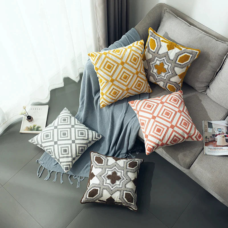 Afralia™ Nordic Geometric Embroidery Cushion Cover Diamond Crochet Sofa Pillowcase