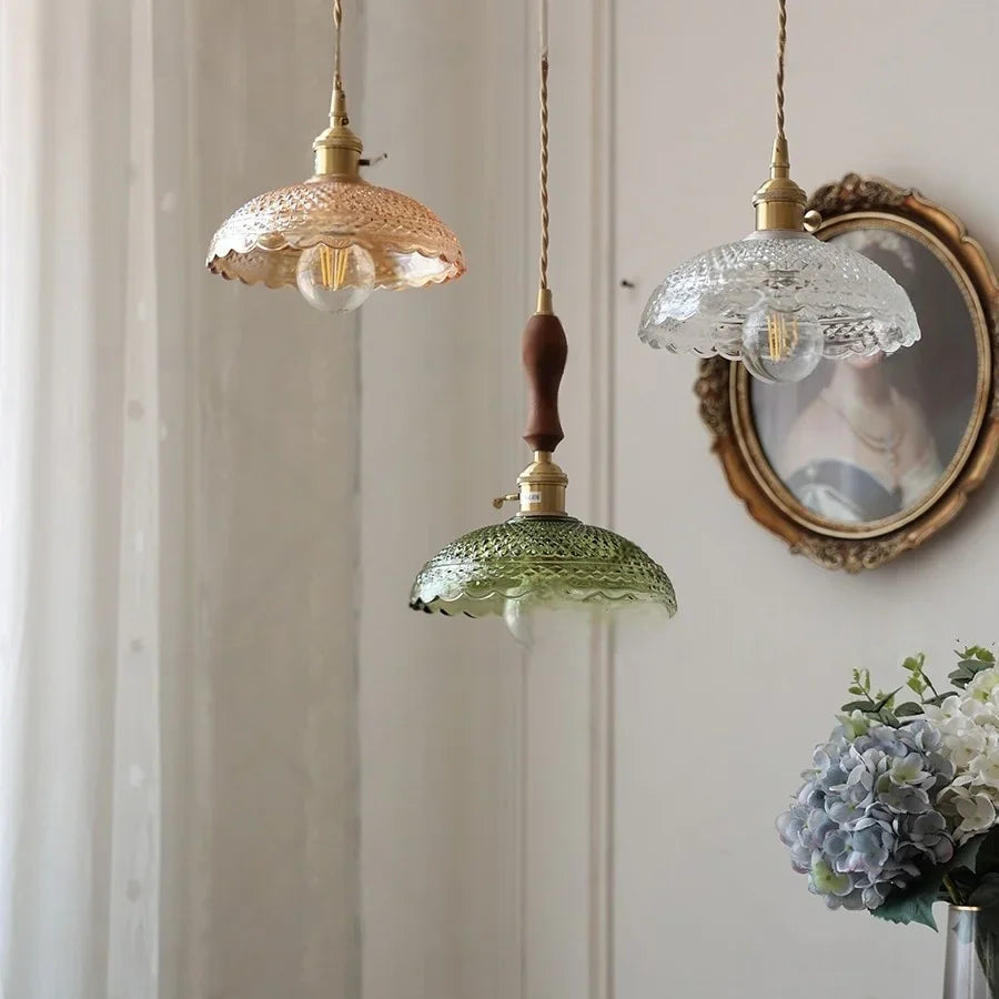 Afralia™ Nordic Flower Glass LED Pendant Lamp in Walnut Gold Copper Wood for Home Decor