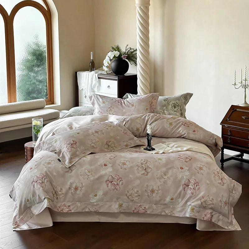 Afralia™ 1000TC Egyptian Cotton Floral Bedding Set: Duvet Cover, Flat/Fitted Sheet, Pillowcase