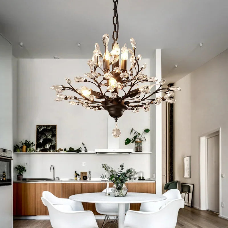 Afralia™ Nordic Crystal Chandelier: Retro Candle LED Pendant Lamps for Living Room