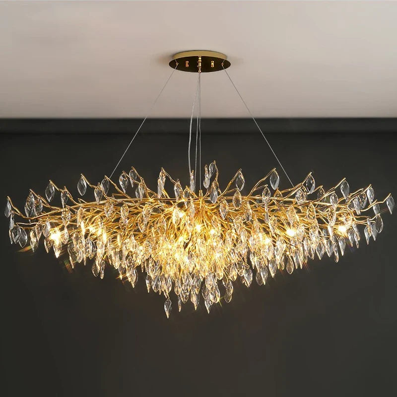 Afralia™ Modern Luxury Crystal LED Chandelier for Living Room - Golden Glossy Glass