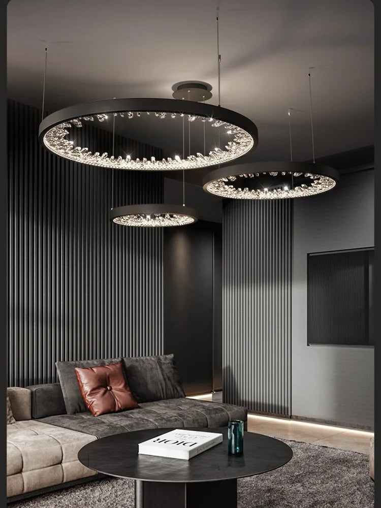 Afralia™ Crystal Led Chandelier: Modern Luxury K9 Ring Dimmable Circle Hanging Lamp - Bedroom Living Dining Room Lighting