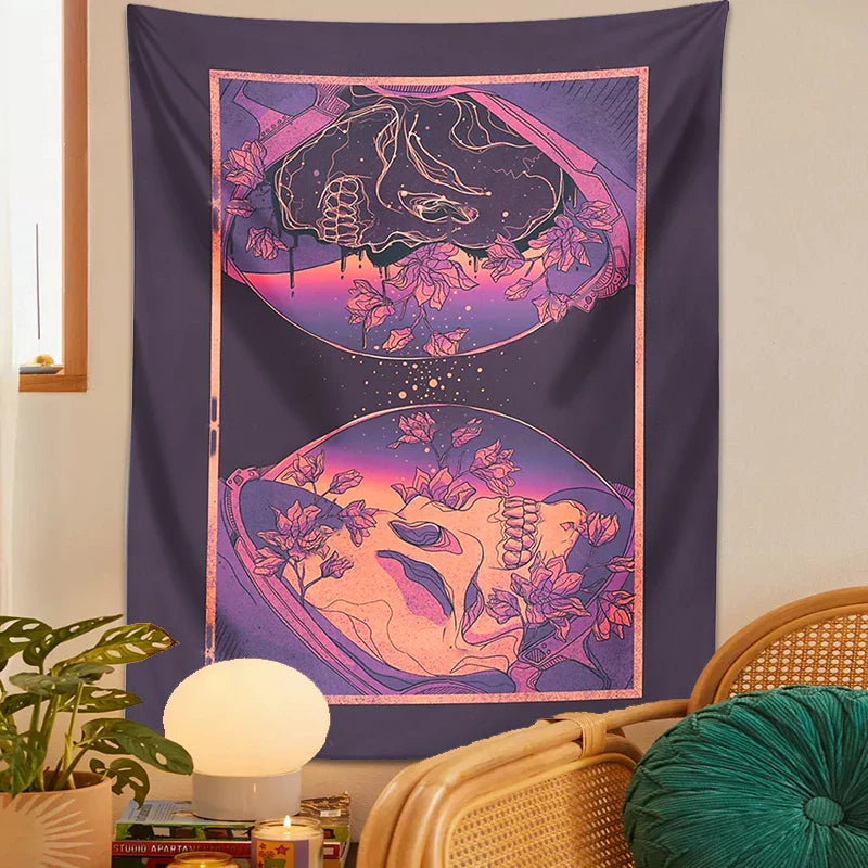 Afralia™ Psychedelic Skull Tapestry Wall Hanging Skeleton Mask Witchcraft Hippie Decor