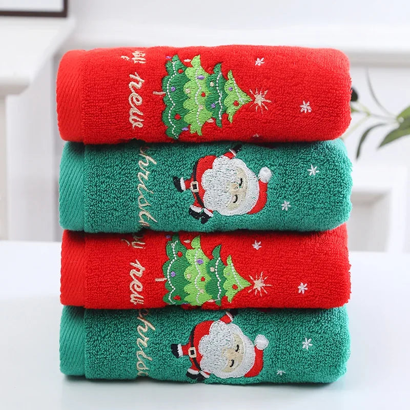 Afralia™ Santa Embroidery Christmas Towel Set, Absorbent Microfiber Coral Fleece Face & Bath Towels