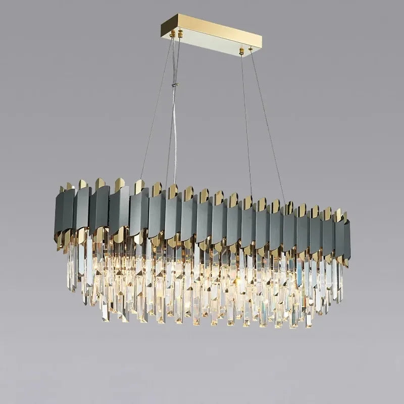 Afralia™ Luxury Crystal Chandelier: Black Golden LED Stainless Steel Pendant