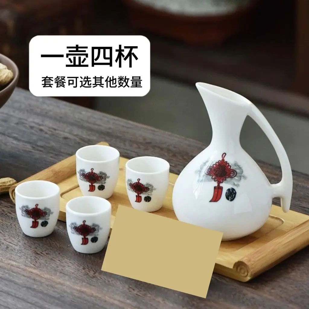 Afralia™ Ceramic Wine Set Dispenser Antique Pot Liquor Cup Warming Container