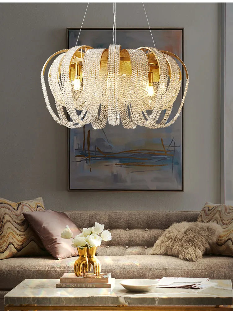 Afralia™ Tassel Crystal LED Chandelier: Nordic Style Round Pendant Lamp for Modern Home Decor