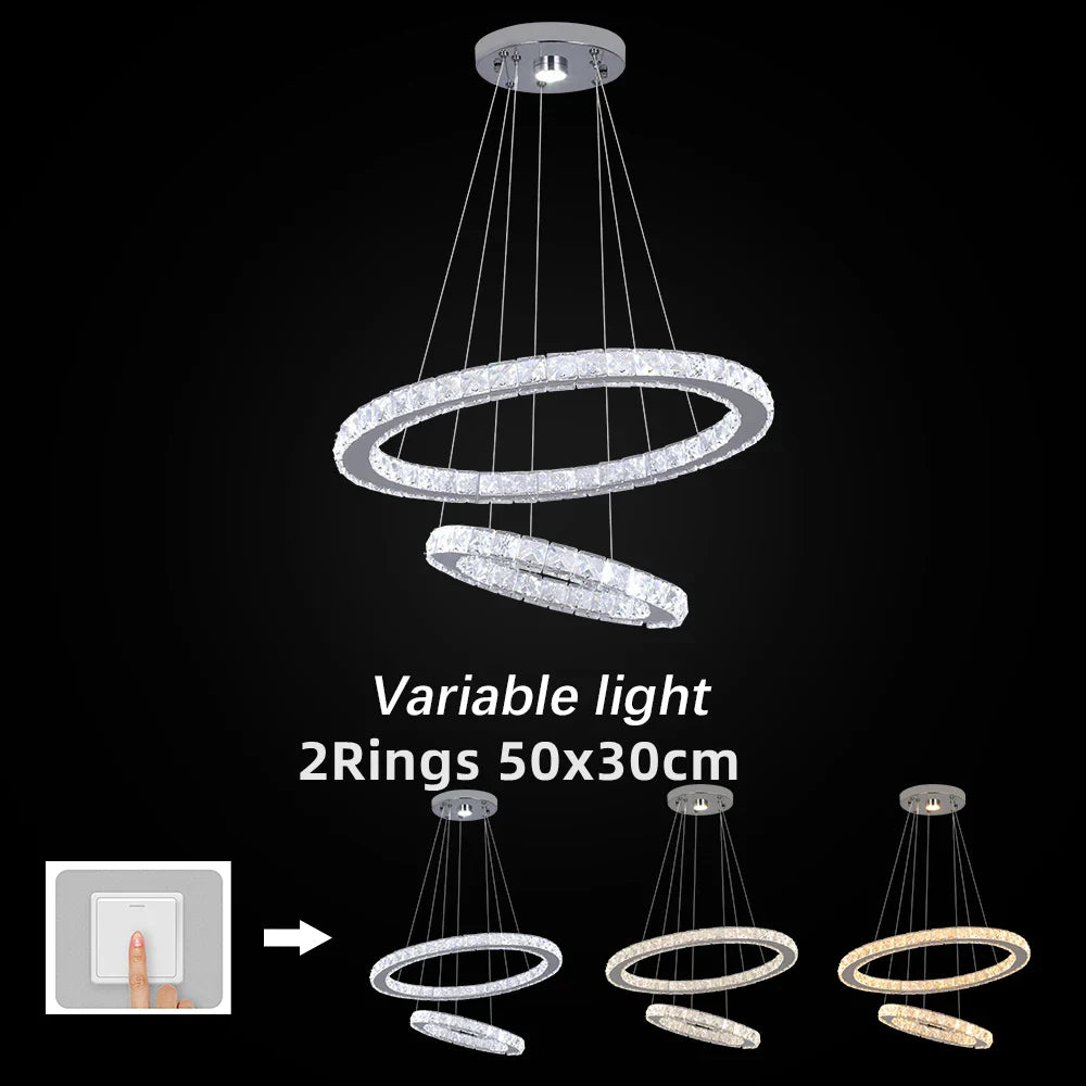 Afralia™ Crystal Chrome LED Pendant Light Rings Chandelier for Living Room Bedroom