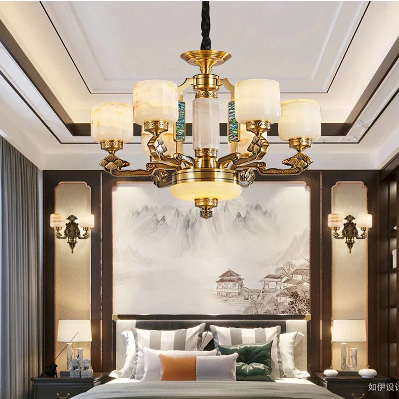 Afralia™ Natural Jade Chinese Chandelier for Living Room, Hotel, Restaurant, and Tea Room