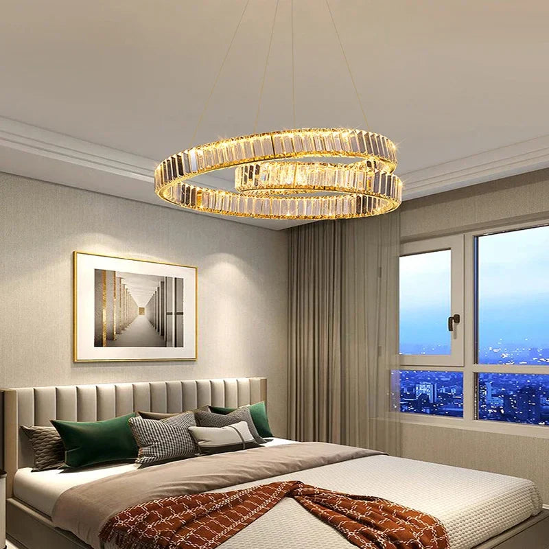 Afralia™ Modern Luxury LED Crystal Pendant Chandelier for Living and Dining Room
