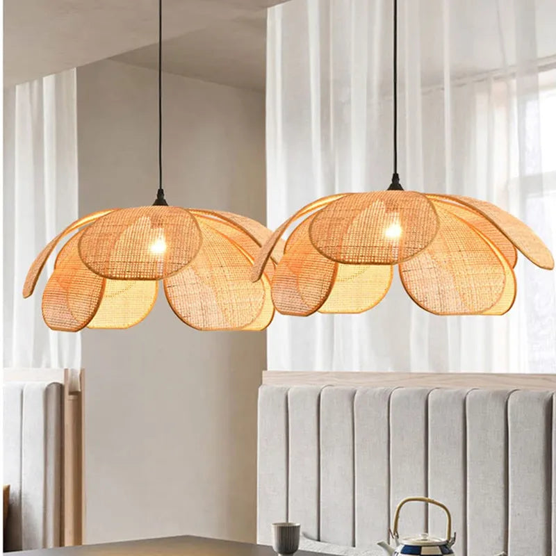 Afralia™ Rattan Flower Chandelier: Handmade Woven Lampshade for Living & Dining Room Lighting