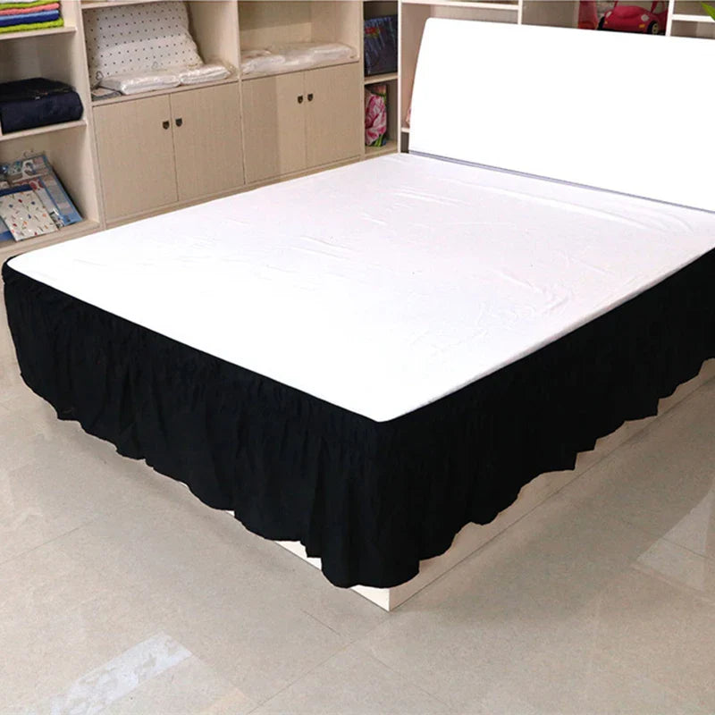 Afralia™ Solid Color Ruffles Elastic Bed Skirt - Washable Bedroom Decor Home Wrap Skirt