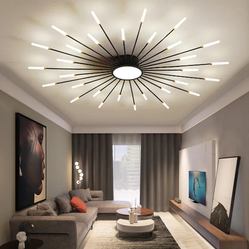 Afralia™ Black Gold LED Chandelier: Modern Ceiling Pendant Lights for Home Living Room, Bedroom, Kitchen