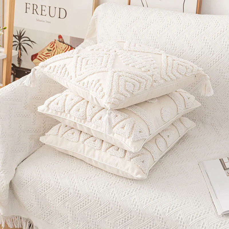 Afralia™ Cotton Tassels White Cushion Covers 45x45/30x50cm - Square Geometry Pillowcase