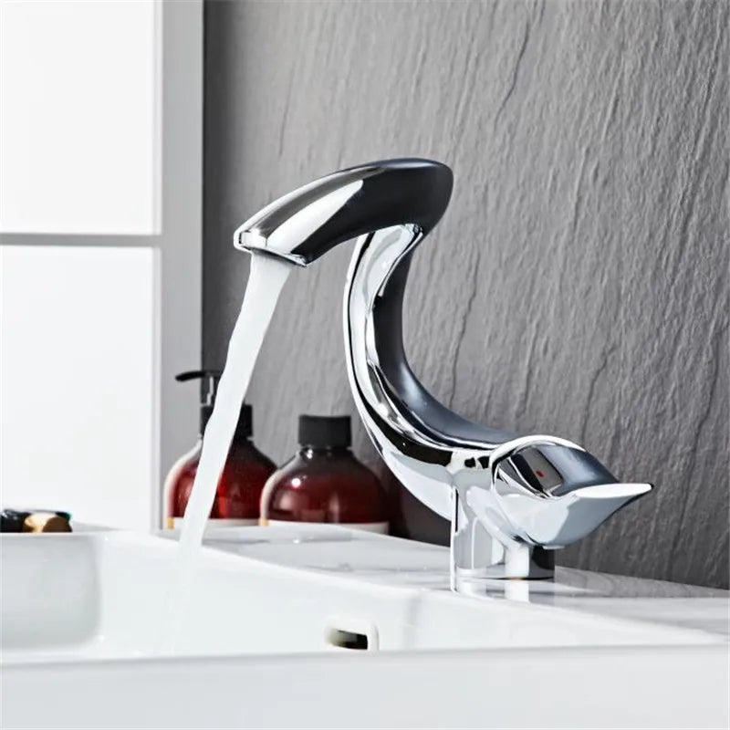 Afralia™ Black Gold Brass Bathroom Faucet Mixer Sink Tap Deck Mounted Chrome Gray