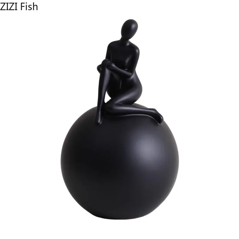 Afralia™ Geometric Base Character Statue Decor - Resin Sculpture for Aesthetic Room Ornaments