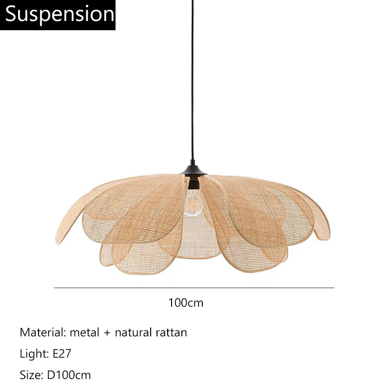 Afralia™ Wabi Sabi RattanPetal LED Pendant Light for Home Decor and Lighting