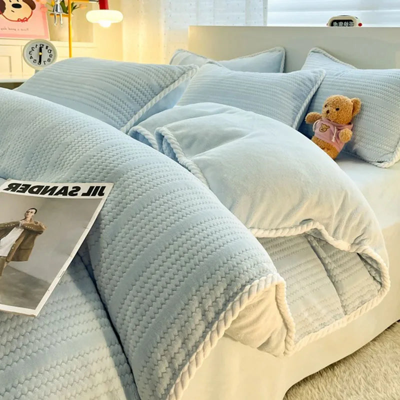 Afralia™ Striped Jacquard Thick Milk Velvet Quilt Cover - Cozy Warm Bedding