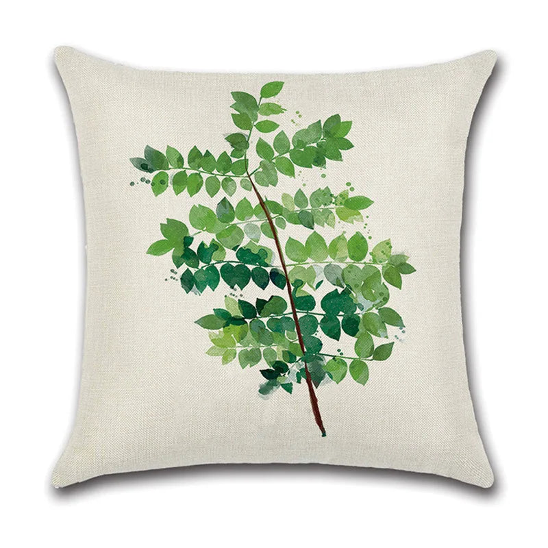 Afralia™ Green Leaves Decorative Pillow Case - Simple Style Cotton Linen Sofa Cushion Cover