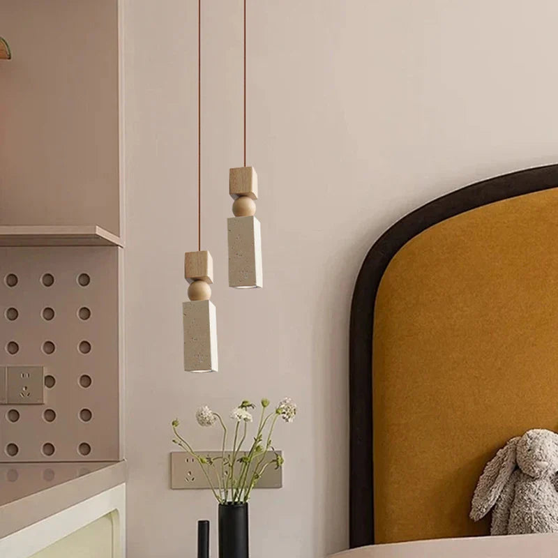 Afralia™ LED Pendant Lamp Mid Century Modern Decor Yellow Travertine Wood Hanglamp