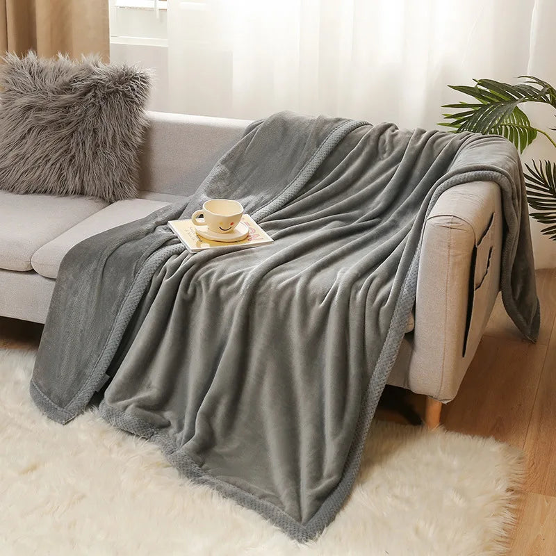 Afralia™ Plush Reversible Wide Edge Velvet Blanket: Luxurious & Skin-friendly Sofa and Office Nap Blanket