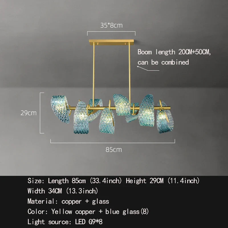 Afralia™ Luxury Glass Decorated Yellow Copper Blue Chandelier