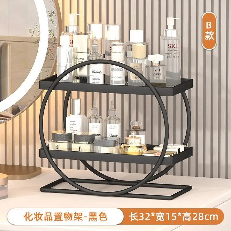 Afralia™ Golden Makeup Organizer Skin Care Products Dresser & Bathroom Shelf