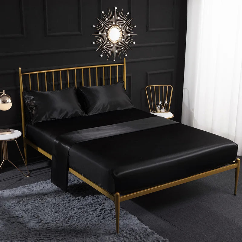 Afralia™ Solid Satin King Fitted Sheet Set Double Queen Size Luxury Bedding Solution