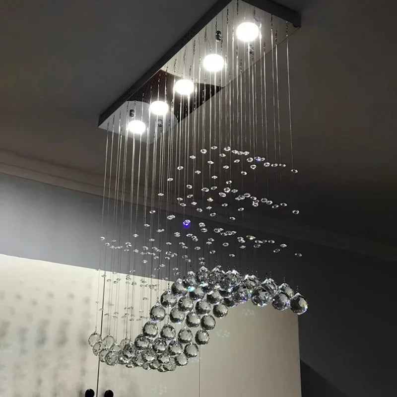Afralia™ Crystal LED Chandelier: Stylish Rectangle Pendant Light for Home, Office, and Cafe