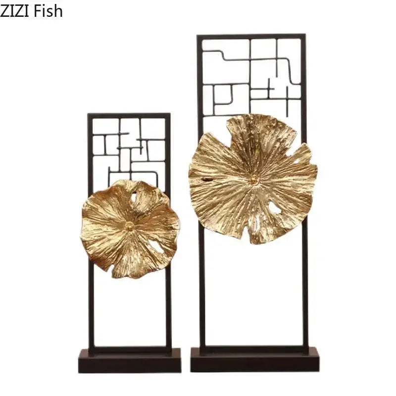 Afralia™ Golden Lotus Leaf Feng Shui Desk Ornament Alloy Sculpture