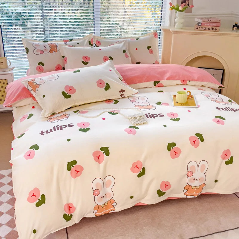 Afralia™ Cotton Printed Bedding Set: Thick & Cozy Single Bedclothes for Adults & Kids