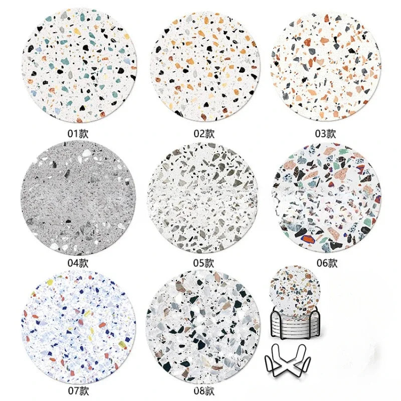 Afralia™ Terrazzo Coasters: Absorbent Ceramic Coffee Table Decor & Housewarming Gift