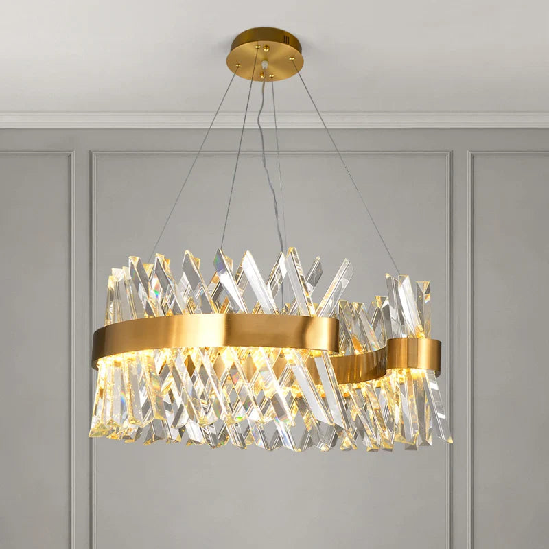 Afralia™ Crystal Pendant Light: Dimmable Semi Round LED Hanging Lamp for Living Room