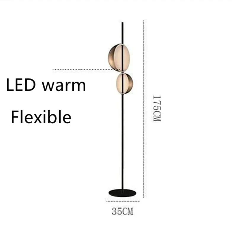 Afralia™ Superluna Double Lampshade LED Floor Lamp - Black Gold Living Room Standing Light