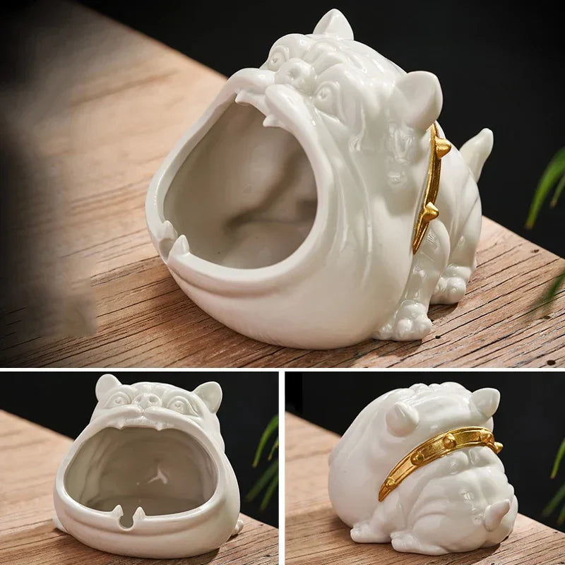 Afralia™ Bulldog Ceramic Ashtray - Desktop Smoking Accessories for Weed - Portable Ashtray Gift