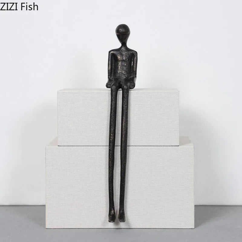 Afralia™ Black Character Metal Statue Desk Ornament Sculpture Home Decor Figure Artwork