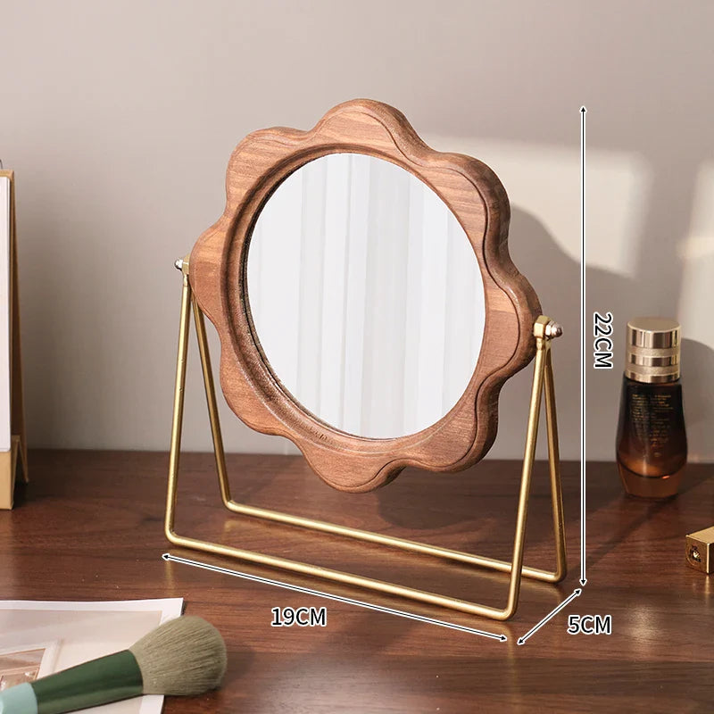 Afralia™ Floral Dressing Table Mirror with Golden Bracket - Vintage Crafts Circular Vanity Decor Mirror