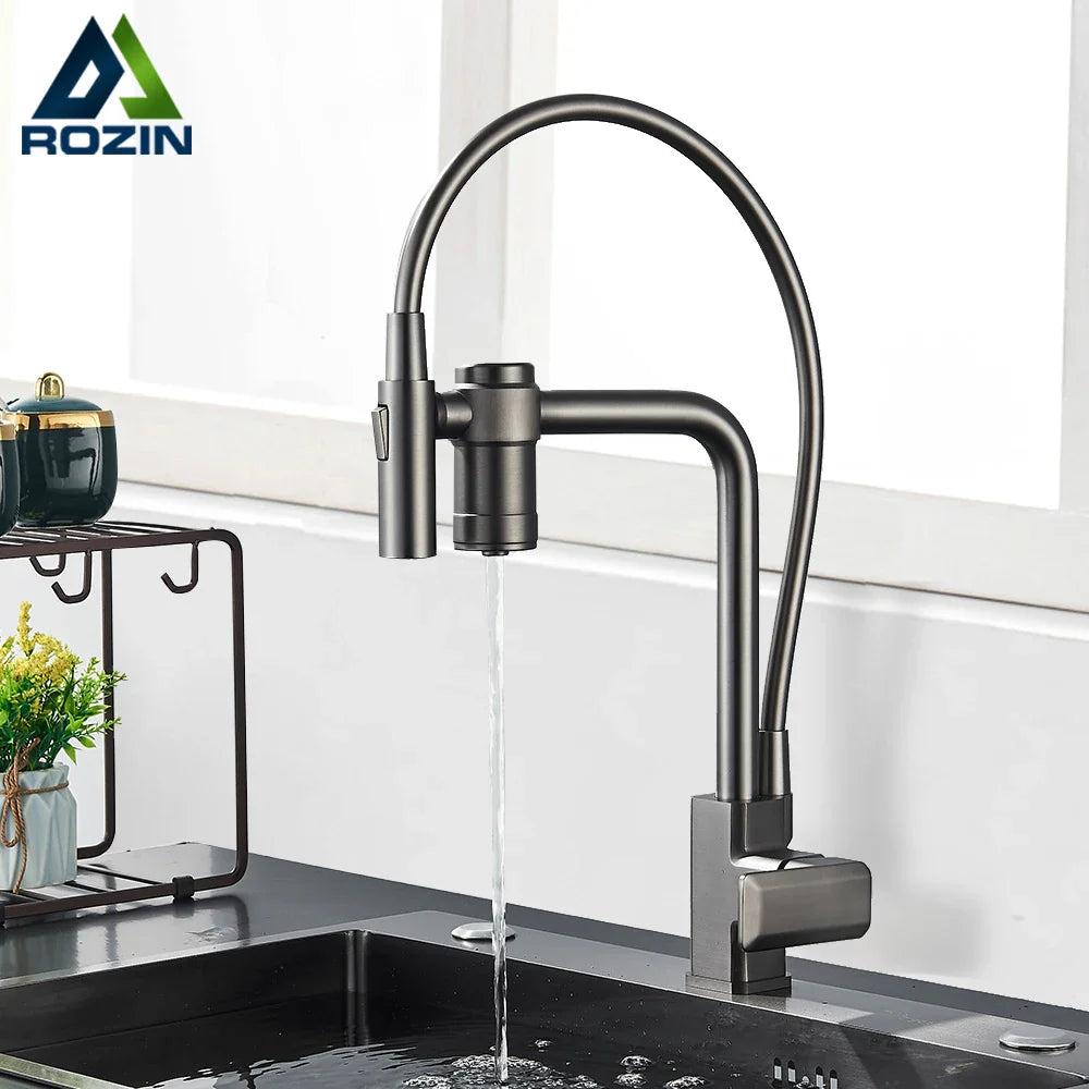 Afralia™ Gun Grey Filtered Water Kitchen Faucet with Pull Down Sprayer